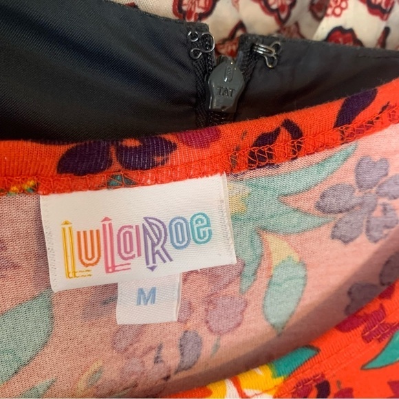 LulaRoe Carly Tee Shirt Dress Orange Floral short sleeved Comfy Size Medium - Picture 4 of 7